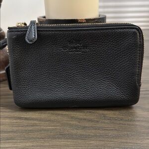 Coach Black Pebbled Leather Wristlet
